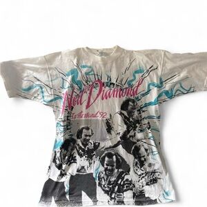 Vintage 1992 In the Round ‘92 Neil Diamond All Over Print Double Sided Tee Sz XL